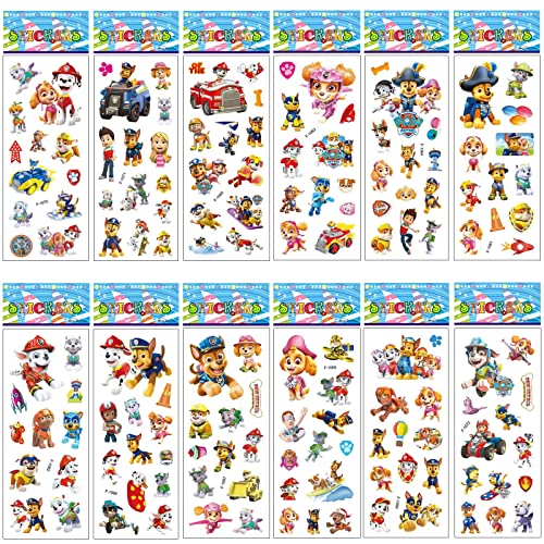 SUNYOVIME Paw Patrol 3D Sticker Kinder Kleinkinder,12 Blätter Puffy Aufkleber Kinder Anime Sticker Set, Aufkleber Sticker für Belohnungsaufkleber Kinder,Mitgebsel Kindergeburtstag Gastgeschenke von SUNYOVIME