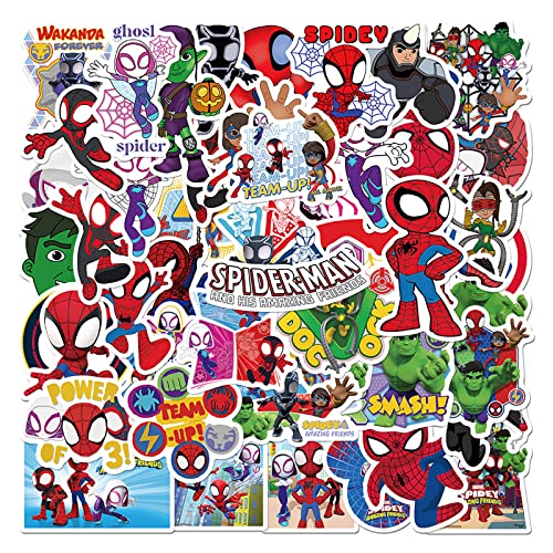 Spidey Und Seine Super-Freunde Sticker,50 Stück Spidey Aufkleber Set,Wasserfeste Spiderman Vinyl Graffiti Stickers für Laptop Skateboard Koffer Helm Motorrad Auto Fahrrad Handy von SUNYOVIME