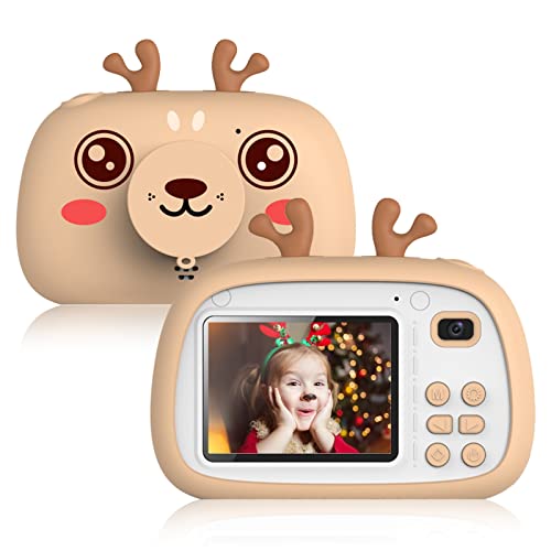 SUPBRO Kinderkamera Elch Fotoapparat Silikonhülle Kinder Digitalkamera Mit 2.4" IPS-Bildschirm 1080P HD 32G TF Karte Geschenke Spielzeug für 3-12 Jahre Kinder von SUPBRO