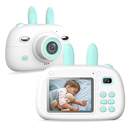 SUPBRO Kinderkamera Hase Fotoapparat Kinder Digitalkamera Mit 2.4" IPS-Bildschirm 1080P HD 32G TF Karte Geschenke Spielzeug für 3-12 Jahre Kinder Blau von SUPBRO