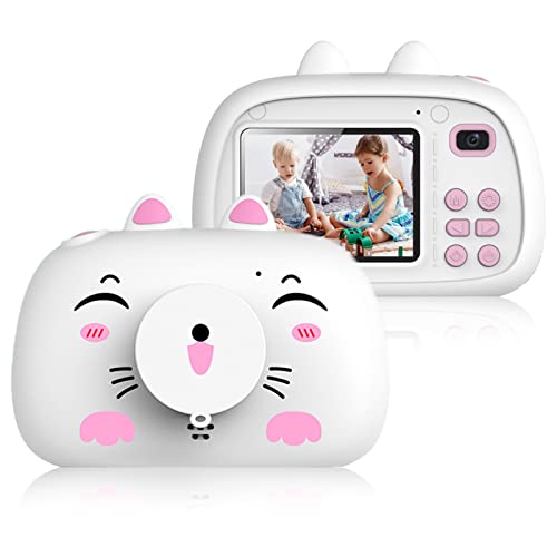 SUPBRO Kinderkamera Kätzchen Silikonhülle Fotoapparat Kinder Digitalkamera Mit 2.4" IPS-Bildschirm 1080P HD 32G TF Karte Geschenke Spielzeug für 3-12 Jahre Kinder von SUPBRO