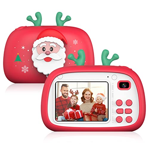 SUPBRO Kinderkamera Weihnachtsmann Silikonhülle Fotoapparat Kinder Digitalkamera Mit 2.4" IPS-Bildschirm 1080P HD 32G TF Karte Spielzeug für 3-12 Jahre Kinder Rot von SUPBRO