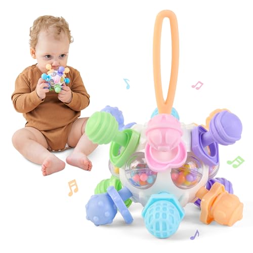 SUPERBE BEBE Montessori-Babyspielzeug - Sensorisches Beißspielzeug - Silikon-Beißring - Babyrassel - Pädagogisches Ballspielzeug - Spielzeug Frühförderung Entwicklungs-Spielzeug Babys Geschenke Geburt von SUPERBE BEBE