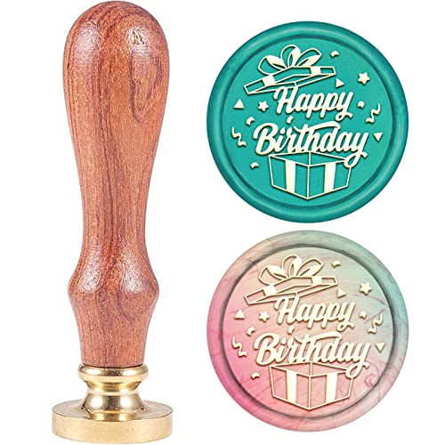 SUPERDANT 25mm Wachssiegelstempel Alles Gute Zum Geburtstag Holzgriffstempel Stempel Wachssiegel Messingkopf Stempel 1 Holzgriff Für Umschläge Karte Geburtstagsgeschenke Verpackung Ohne Wachs von SUPERDANT