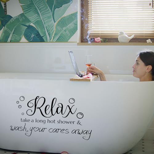 SUPERDANT Badezimmer Wandaufkleber Relax Bubble Wall Art Decals Take A Long Hot Shower Zitate Vinyl Schriftzug Wandaufkleber Für Badezimmerdekoration Schwarz 33x58cm von SUPERDANT