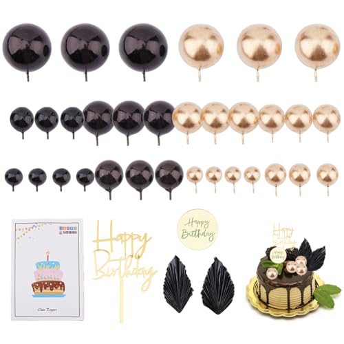 SUPERFINDINGS 55 Stück Bälle Kuchendekoration Acryl Ballon Kuchen Topper Kuchenaufsatz Künstliche Trockenblumen Kuchendekorationen Für Schulabschluss Geburtstag Hochzeitstag von SUPERFINDINGS