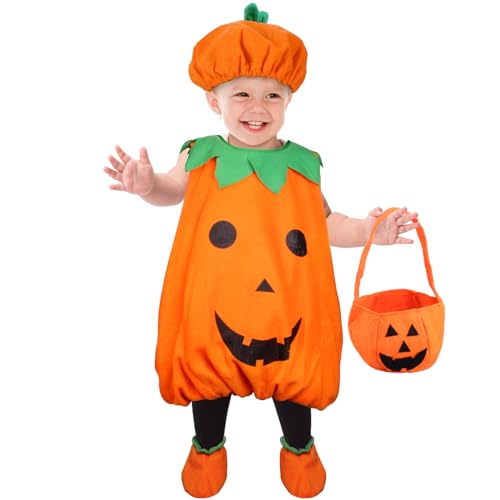 SUPERSUN Halloween Kostüm Kürbis Kinder Kinder Kürbis Kostüm mit Halloween Süssigkeiten Beutel Kürbis Kostüm (S), Orange von SUPERSUN