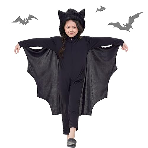 SUPERSUN Karneval Fledermaus Kostüm Kinder Mädchen Junge Vampir Faschingskostüme Fledermaus Cape (L 125-135cm), Schwarz von SUPERSUN