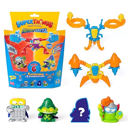 Superthings Serie Mutant Battle – Packung mit 6 Stück, enthält 4 SuperThings (1 silberner Kapitän) und 2 Exoskeletons, 6 Stück von SUPERTHINGS RIVALS OF KABOOM