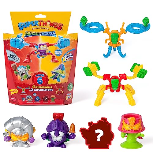 Superthings Serie Mutant Battle – Packung mit 6 Stück – enthält 4 SuperThings (1 silberner Kapitän) und 2 Exoskeletons, 6 Stück von SUPERTHINGS RIVALS OF KABOOM