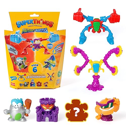 Superthings Serie Mutant Battle – 6er-Pack – enthält 4 SuperThings (1 silberner Kapitän) und 2 Exoskeletons, Packung mit 5 von 6 Stück von SUPERTHINGS RIVALS OF KABOOM