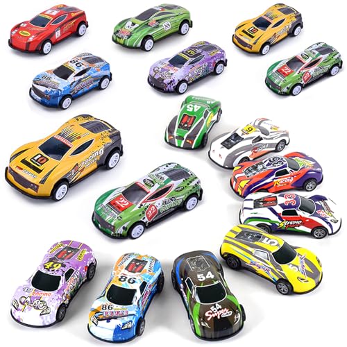 SUPGOD 16 Stück Mini Auto Set Rennauto Metall Stunt Spielzeugauto Autos Spielzeug Aufziehautos mit Rückzug Spielzeug Autos Zufällige Auswahl Kleine Autos für Mädchen Jungen Spielzeug Geschenk von SUPGOD