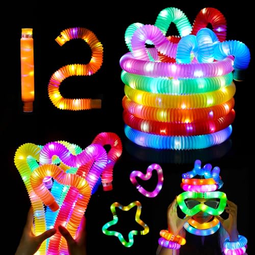 SUPRBIRD 12 Stück Mitgebsel Kindergeburtstag,LED Pop Tubes Fidget Toys,Knicklichter Party Set,Party Deko Set leuchtende Partygeschenke für Kinder (12) von SUPRBIRD