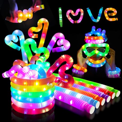 SUPRBIRD 12 Stück Mitgebsel Kindergeburtstag,LED Pop Tubes Fidget Toys,Knicklichter Party Set,Party Deko Set leuchtende Partygeschenke für Kinder (24) von SUPRBIRD