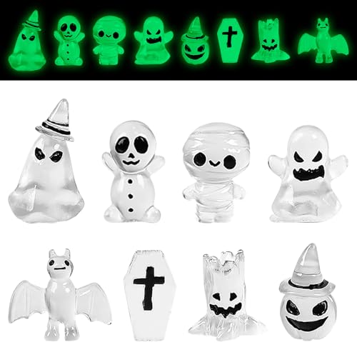 Halloween Mini Geisterfiguren,Mini Harz Figuren Ornament Halloween,Mini Leuchtende Gespenst Puppe,Halloween Harz Glow Dark Figuren von SUPRROW