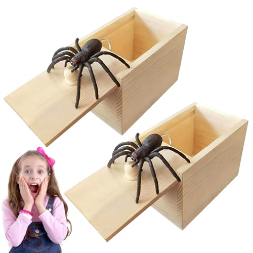 SUPRROW 2PCS Scherzartikel Spinne in Box,Holz Streich Spinne,Prank Scherzartikel Spinne Spinne Box,für Kinder Erwachsene Halloween Party Favors Gifts von SUPRROW