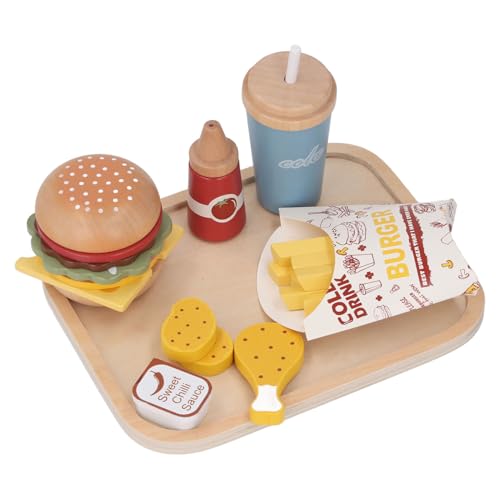 Holz-Fast-Food-Spielset, Realistisches Hamburger-Set, Pädagogisches Küchenspielzeug für und Mädchen, Kleinkinder Spielen Essenszubehör von SUPYINI