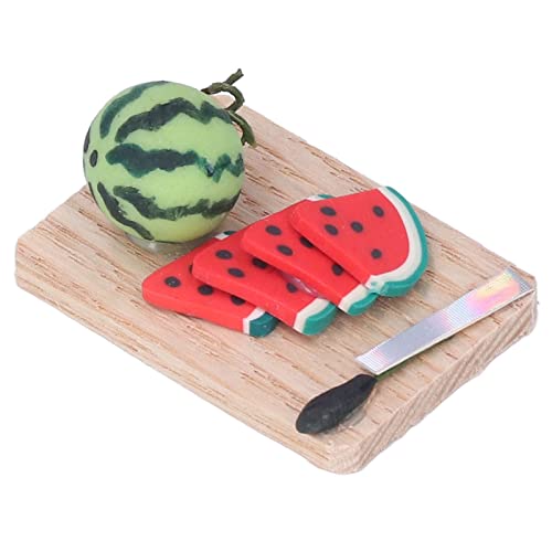 Miniatur-Puppenhaus-Dekorationsset Im Maßstab 1:12 – Ton-Wassermelonenmodell mit Schneidebrett und Messer – Ideal für Mini-Obst-Dekoration und Simulation von SUPYINI