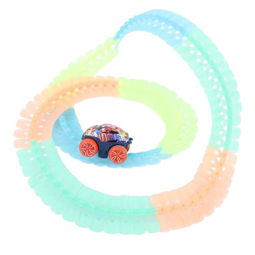 Rennwagen-Streckenset, Im Dunkeln Leuchtende Rennstrecke, Austauschbares, Flexibles, Weiches Rennwagen-Bauspielzeug für Kinder und Mädchen (112PCS) von SUPYINI