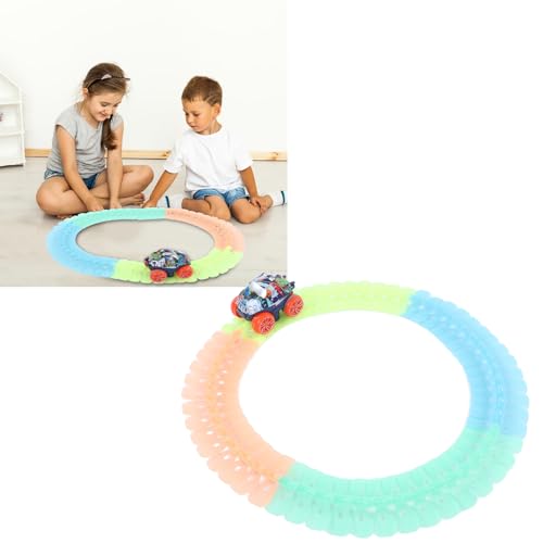 Rennwagen-Streckenset, Im Dunkeln Leuchtende Rennstrecke, Austauschbares, Flexibles, Weiches Rennwagen-Bauspielzeug für Kinder und Mädchen (56PCS) von SUPYINI