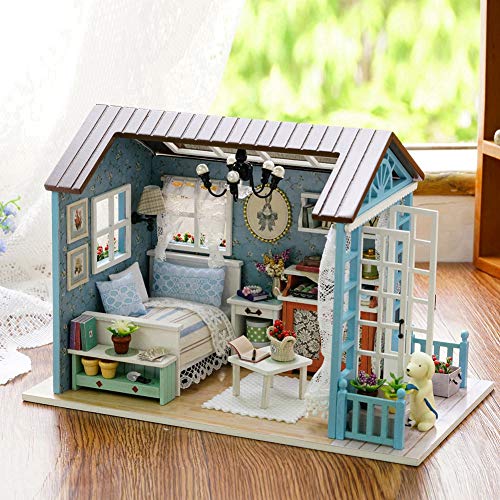 SUPYINI Haus aus Holz zum Selbstbauen, Miniaturmöbel-Set, Hausspielzeug mit LED-Lichtern, Geschenke für Kinder, Dekoration des Hauses von SUPYINI