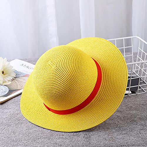 SUPYINI One Piece Luffy Strohhut, Ruffy Strohhut, Luffy Hut, Anime Charakter Kostüm Zubehör, Sonnenschutz Strohhut Cosplay Sonnenhut für Kinder Erwachsene (Papierstroh) von SUPYINI