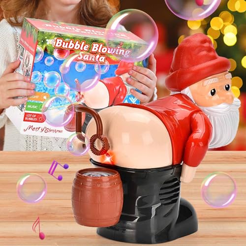 Santa Claus Bubble Blower, Weihnachtsmann Seifenblasenmaschine, Automatische Furz Bubble Machine mit Licht & Musik, Lustige Santa Bubble Blowing Machine für Kinder von SUPYINI