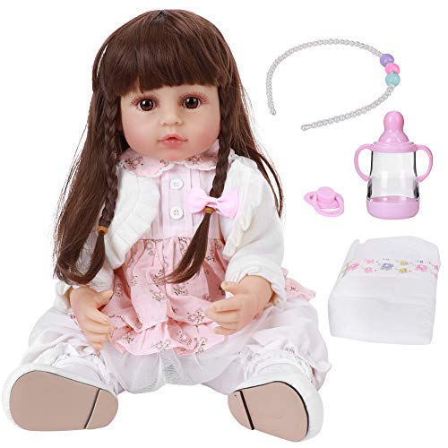 Silikon Babypuppe, Ganzkörper Silikon Simulations Babypuppe, Lebensechte Babypuppe, Kinderspielzeug, Geburtstagsgeschenk, 55 cm (braune Haare) von SUPYINI