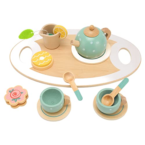 Teeparty-Set aus Holz für Kleine , 14-teiliges Teeservice für Kleinkinder, Essen, Rollenspielzubehör, Kinderküchen-Spielset, Spielessen aus Holz, Küchenzubehör-Sets von SUPYINI