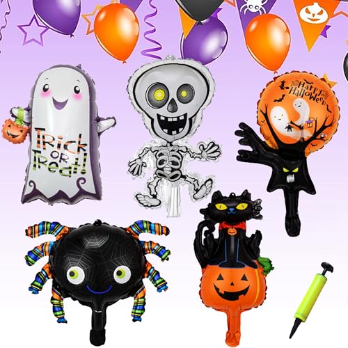 SUQ 25PCS Halloween Ballon Dekoration Set + 1 Pumpe, Halloween Foil Balloon set Pumpkin Spider Geist balloon Halloween Themed Holiday Party Decoration Supplies, Halloween Ballons für Grusel Party von SUQ