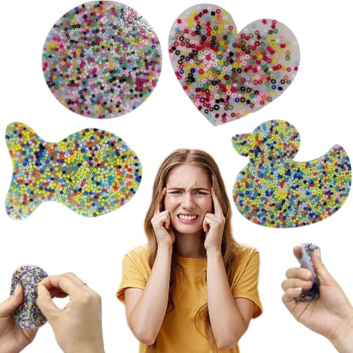 SUQ 4PCS 10cm Skin Picking Fidget Toys, Rund, Herzförmig, Fisch, Ente, Haut-Picking-Spielzeug, Picky Pad Aus Silikon, Sensorisches Spielzeug Für Anti Skin Pickin, Richotillomanie-Fidget-Spielzeug von SUQ