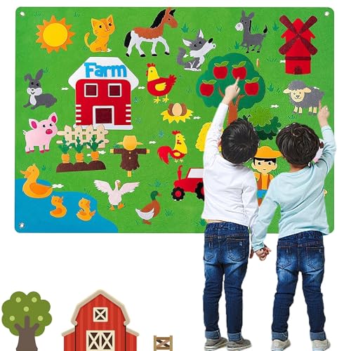 SUQ Filz Story Board Set, Activity Board Für Kinder Filz, Lernspielzeug Kinderspielzeug, Storytelling Set Wiederverwendbares, Hängendes Lernspielzeug, Früherziehung Spielset (Bauernhof) von SUQ