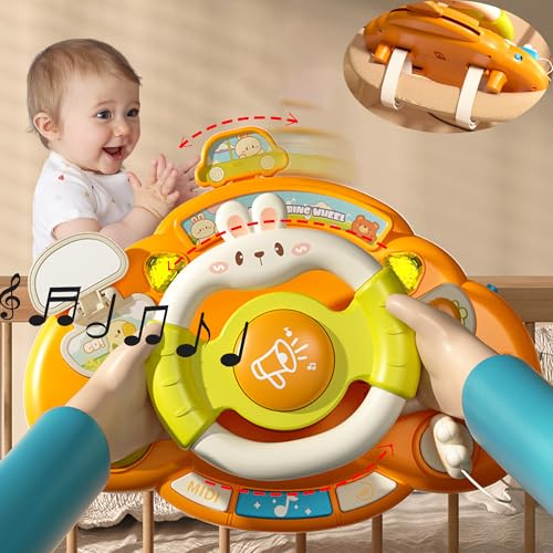 SUQ Kaninchen Kinder Lenkrad Spielzeug, Koppelwagen, Bewegt Sich Mit Der Lenkraddrehung, Toy Steering Wheel for Car Seat with Sound and Light, Kinder Simulierter Fahrsimulator Auto Simulation von SUQ