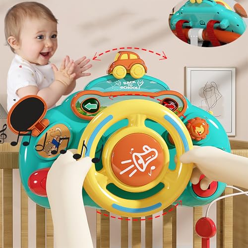 SUQ Kinder Lenkrad Spielzeug, Koppelwagen, Bewegt Sich Mit Der Lenkraddrehung, Toy Steering Wheel for Car Seat with Sound and Light, Kinder Simulierter Fahrsimulator Auto Simulation Spielzeug von SUQ