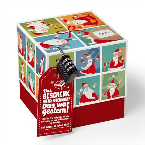 SURPRISA Geschenkbox für Weihnachten, Rätselbox Geldgeschenke Verpackung für Gutscheine, Weihnachtsmann Rätsel, Größe S (12cm) von SURPRISA