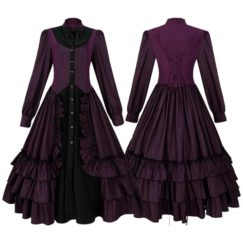 SUYGGCK Damen viktorianisches Gothic-Kleid, Renaissance-Ballkleid, mittelalterliches Kostüm, Halloween-Party-Outfit von SUYGGCK