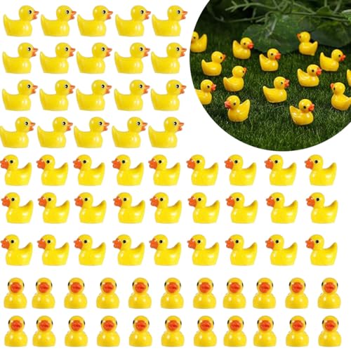 100 Stück Mini Enten Harz Gelb, Miniatur Enten Mini Resin Ducks, Mini Enten für Aquarium Miniaturgarten Figuren Deko DIY Potting Micro Landschaft Dekorationen Lieferungen von SUYIPCUS