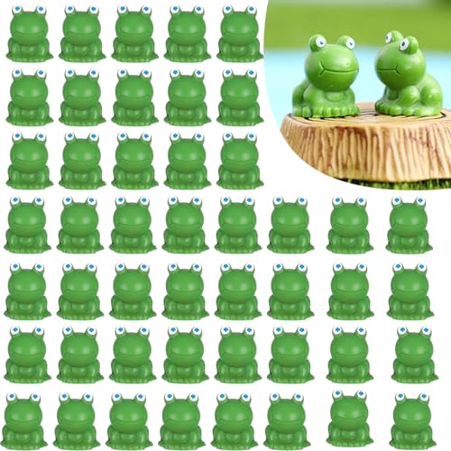 50 Stück Mini Frosch, Harz Mini Figuren Gartendekoration, Mini Frösche Miniatur Frosch Landschaftsdekoration Landschaft Niedliche Grüne Frösche für Feengarten DIY Heim Dekoration Terrarium Basteln von SUYIPCUS