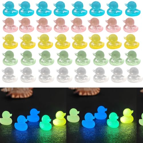 Mini Enten Harz 100 Stück Mini Leuchtend Enten, Mini Figuren Miniatur Enten für Aquarium Puppenhaus Miniaturgarten Handwerk Topfdekorationen DIY(5 Farben) von SUYIPCUS