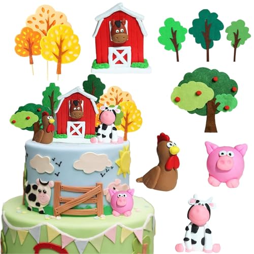 Bauernhof Geburtstag Deko, Cake Topper Geburtstag, 11 Stück Bauernhof Tier Cake Topper, Bauernhof-Party-Kuchendekoration, Geeignet für Kindergeburtstage, Bauernhofpartys, Kinderbabypartys von SUpoetry