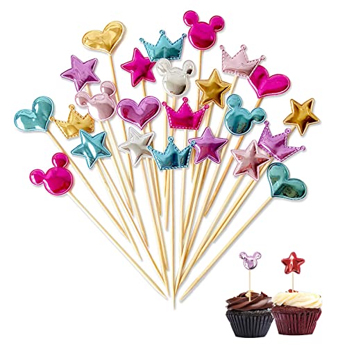 SUpoetry 100 Stück Krone Stern Herz Cupcake Topper, Pu-leder Form Cupcake Topper, Muffin Dekoration Cake Toppers, für Cupcakes, Hochzeitstorte, Party, Babyparty Topper von SUpoetry