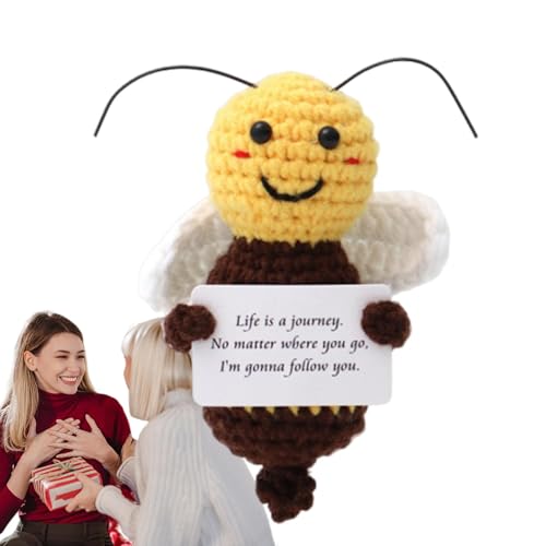 SVCEQZE Handgemachte Positive Bienenfreundin, süße Häkelbiene mit positiver Karte | Lustige gehäkelte Positive Bienenpuppen - Gestrickte Bienentiere mit emotionalen Unterstützungskarten für Männer, von SVCEQZE