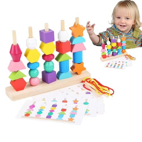 SVCEQZE Perlensortierspielzeug, Perlen -Matching -Spiel,Holzschnürung Perlen Lustiges Kinder Matching Game - Bildungsform Sorter Vorschulspielzeug für Kinder Mädchen von SVCEQZE