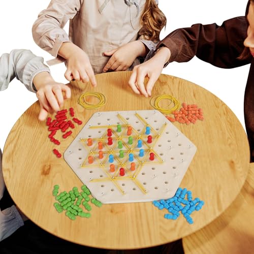 SVCEQZE Triggle Rubber Band Game,Dreiecksschachspiel - Holz-Gummiband-Spiel - Kettenschach-Desktop-Puzzlespiel, interaktives Denksportspiel für Familienspielabende für Kinder und Erwachsene von SVCEQZE