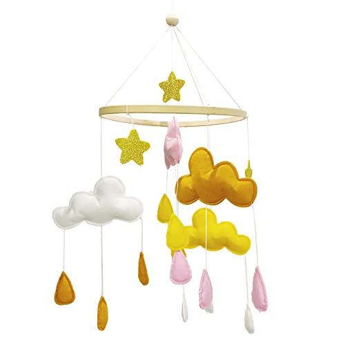 SWECOMZE Babybett Mobile Windspiel Rassel Spielzeug, Wolken Regentropfen Neugeborenen Kinderzimmer hängende Bettglocke, Holz Ornament Mädchen Geschenk (Regentropfen) von SWECOMZE