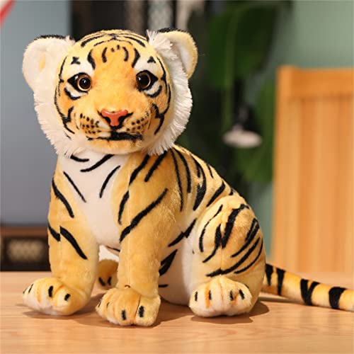 SWECOMZE Tiger Plüschtier, Niedlich Plüsch Stofftier Kuscheltier, Realistisch Tiger Spielzeug Puppe Für Kinder Dekokissen Geschenke (Braun,27cm) von SWECOMZE