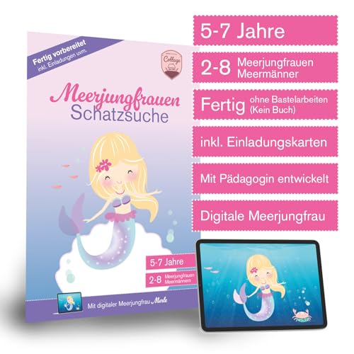 Schnitzeljagd Meerjungfrau – 5-7 Jahre – Komplettes Set mit Einladungskarten digitaler Meerjungfrau, Schatzkarte – komplett vorbereitet (kein Buch) von SWEET LITTLE Cottage