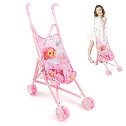 SWEETBIUTI Baby DUVER KOMMER Set Klappbare Puppenwagen mit Puppe süße Babypuppen -Kinderwagen mit tragbarer Kleidung Doll Wagen für Kleinkinder Girls Baby Accessoires, 2pcs/Set von SWEETBIUTI