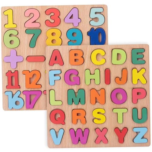 SWEETBIUTI Hölzerne Puzzle Rätsel 2pcs Alphabet Zahlenform Kleinkind Rätsel pädagogische Vorschule Lernaktivitäten für Jungen Mädchen im Alter von 2 3 4 5 Jahre alt von SWEETBIUTI