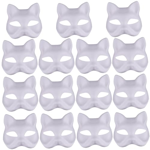 Katzenmaske 15pcs Halbfuchsmaske Weiße Therian Maske DIY Lackierbare leere Maskerade -Masken mit elastischen Band Animal Face Maske Cosplay Fox Maske, Katzenmasken, Katzenmaske Therian, Therian Mask von SWEETBIUTI